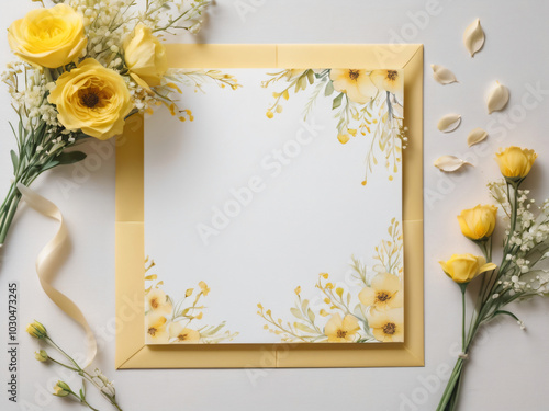 Blank wedding card adorned with floral illustrations.