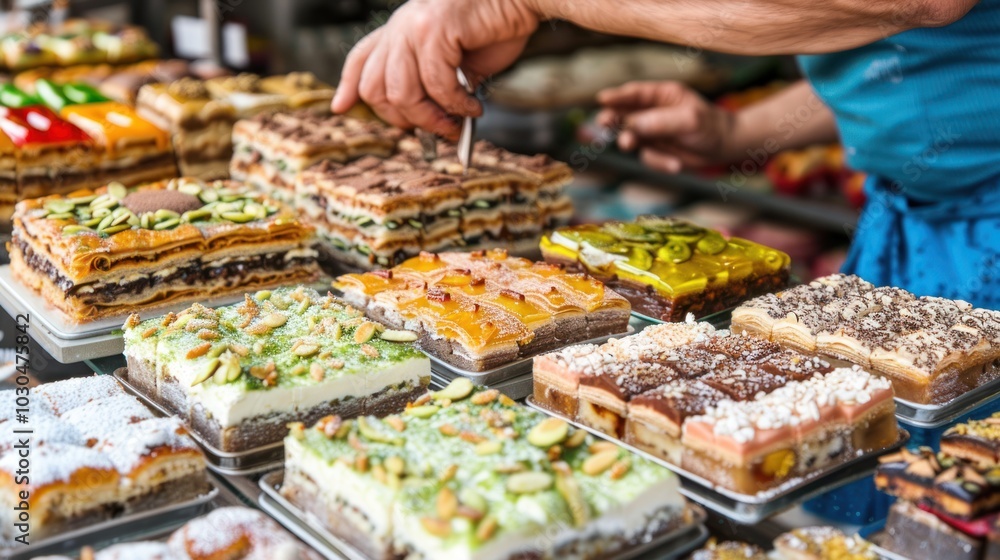 A Display of Assortment of Delicious Cakes in a Bakery A Display of Assortment of Delicious Cakes in a Bakery