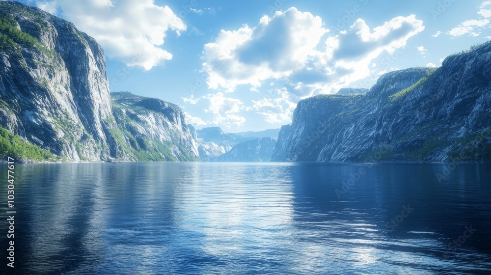 Serene Fjord Landscape with Towering Cliffs and Calm Waters, Perfect for Travel or Nature Inspired Designs Generative AI Serene Fjord Landscape with Towering Cliffs and Calm Waters, Perfect for Travel or Nature Inspired Designs Generative AI