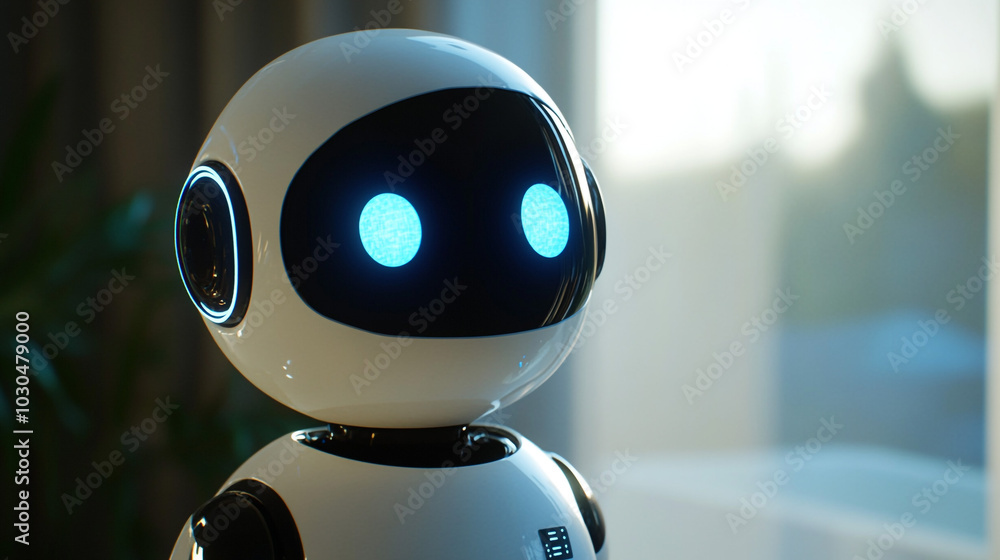 Friendly Robot with Blue Eyes Looking at Camera Friendly Robot with Blue Eyes Looking at Camera