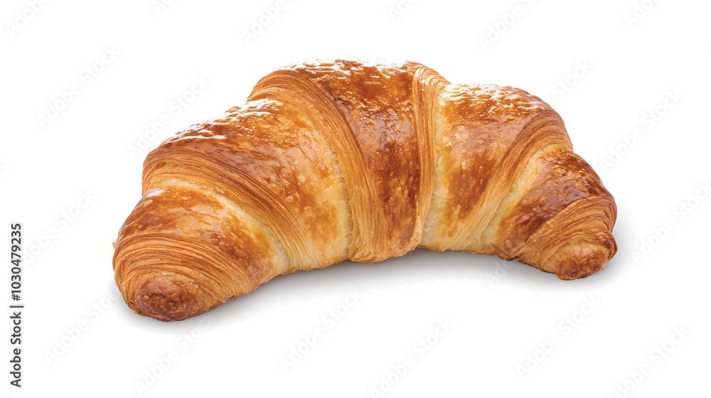 A freshly baked croissant, golden brown and flaky. A freshly baked croissant, golden brown and flaky.