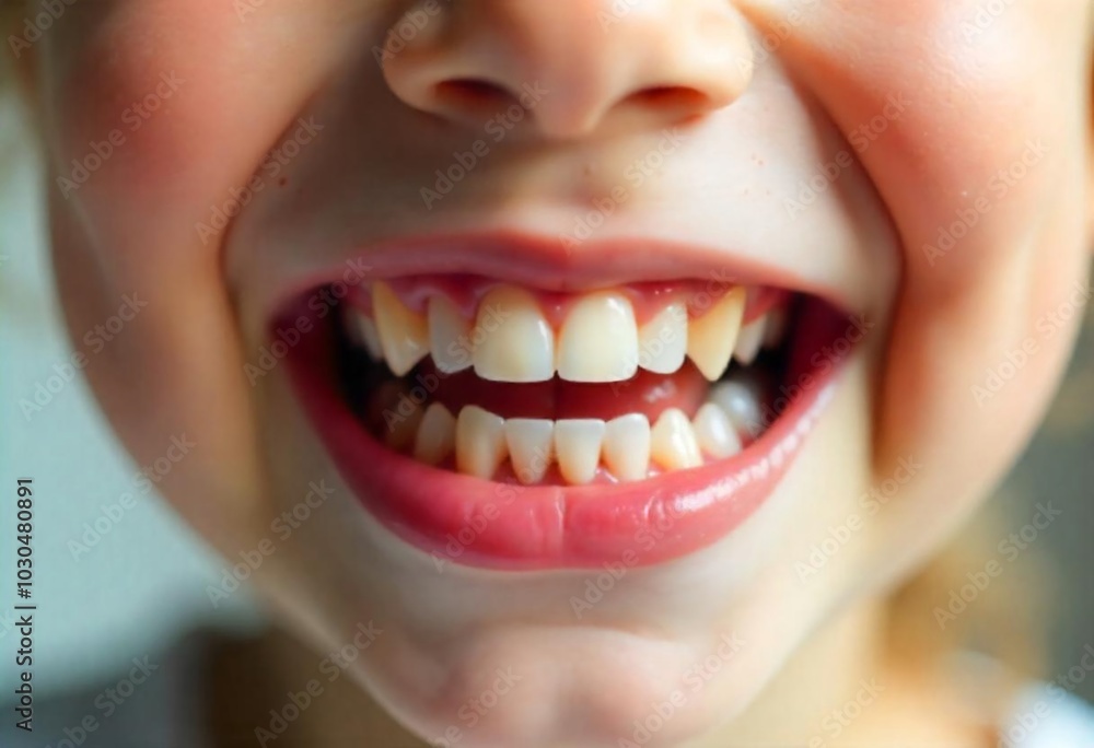 Obraz premium close up of a child with a smile. Showing a white teeth