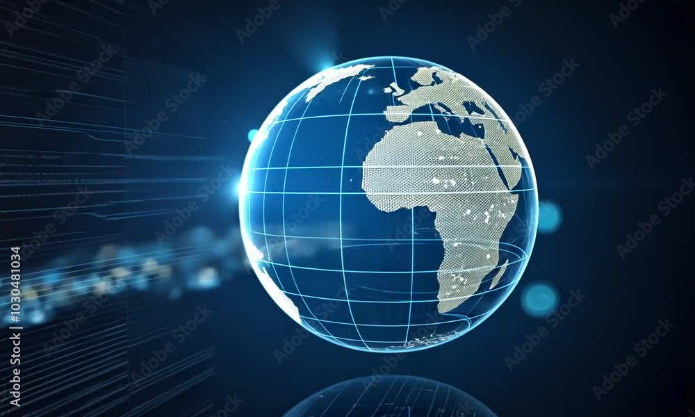 A glowing blue digital globe sits on a network of circuit boards, representing global connectivity and digital technology. A glowing blue digital globe sits on a network of circuit boards, representing global connectivity and digital technology.