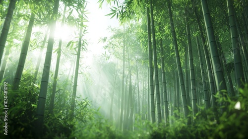 Serene Bamboo Forest with Dappled Sunlight for Relaxation and Wellness Generative AI