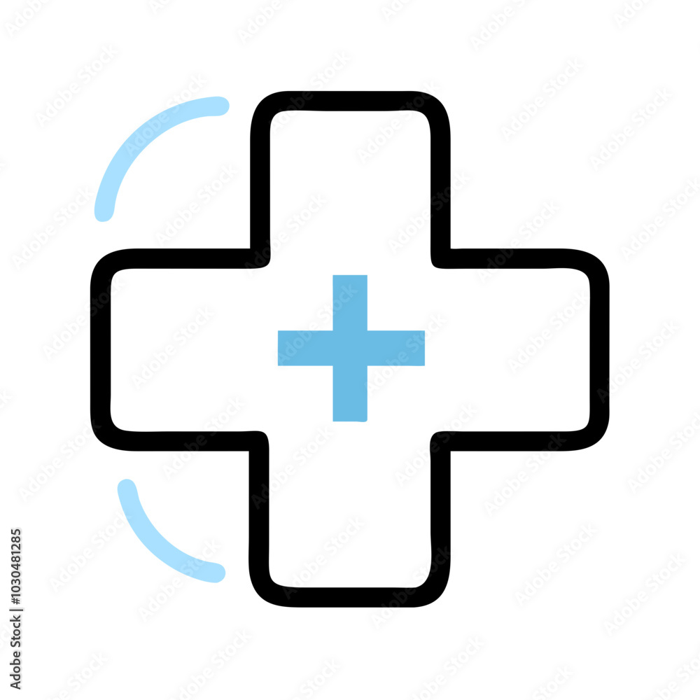 Minimalist icon of a medical cross with curved edges, symbolizing healthcare and medicine Minimalist icon of a medical cross with curved edges, symbolizing healthcare and medicine