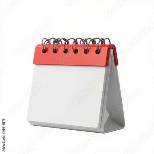 A simple, blank flip calendar with a red top, designed for organizing dates and events. photo