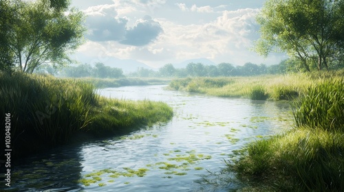 Peaceful Natural River Delta Landscape for Relaxation and Serenity Generative AI