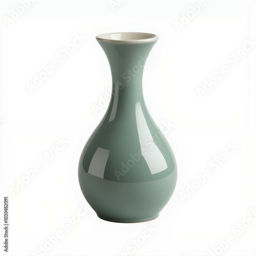 A sleek, modern ceramic vase in a soft green color, featuring a graceful shape that enhances its aesthetic appeal.