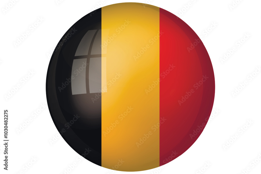 Fototapeta premium Flag of Belgium. Belgian national symbol in official colors. Template icon. Abstract vector background. Round glass light ball, 3D big bubble, sphere