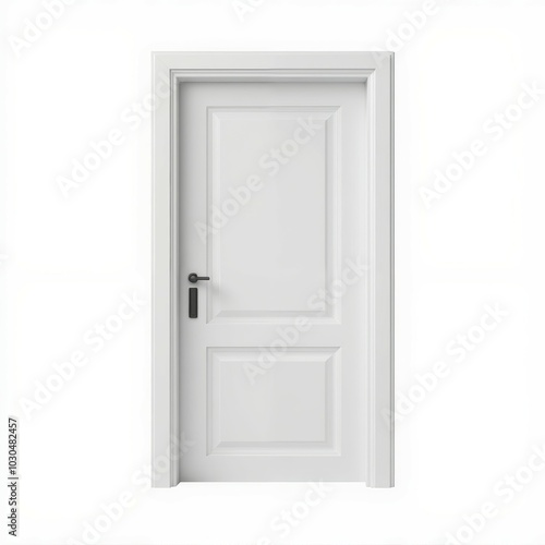 A plain white door with a simple design, featuring a smooth surface and elegant trim, ideal for modern interior spaces.