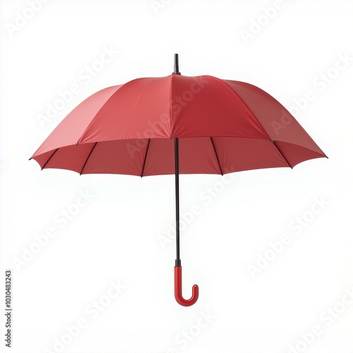 A vibrant red umbrella with a unique hook-shaped handle, designed for stylish protection against rain.