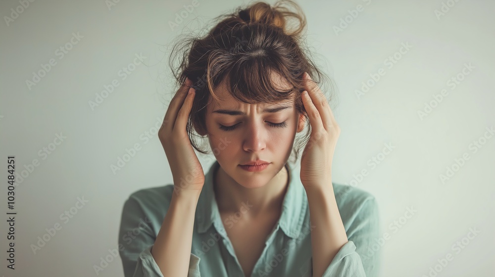 Portrait of tired young business woman in office. Sad, unhappy, worried, depression, or employee life stress concept Portrait of tired young business woman in office. Sad, unhappy, worried, depression, or employee life stress concept