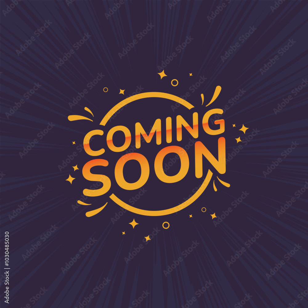 Minimalist coming soon design with abstract yellow accents on a dark purple field Minimalist coming soon design with abstract yellow accents on a dark purple field