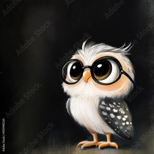 Friendly Cartoon Owl with Big Eyes and Glasses