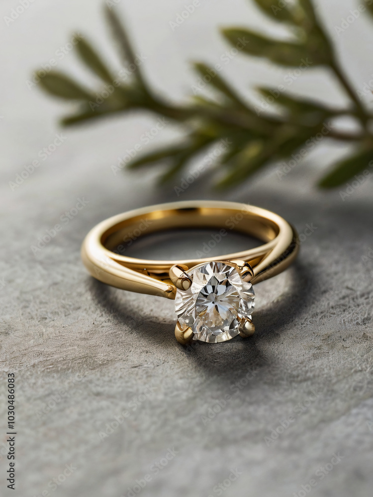 An elegant diamond engagement ring with a prominent solitaire, set on a slender gold band. An elegant diamond engagement ring with a prominent solitaire, set on a slender gold band.