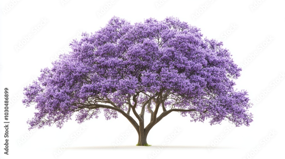 Obraz premium Jacaranda tree showering purple blooms on white backdrop