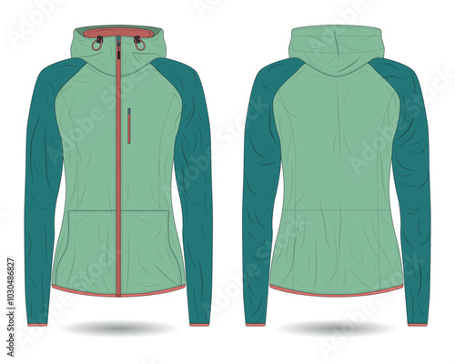 Women zipper hoodie jacket mockup front and back view