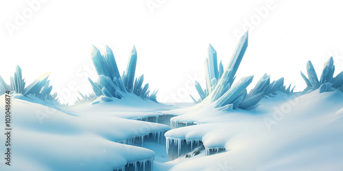 Ice Crystal Covered Frozen Landscape Transparent Png, isolated Fantasy Tundra Winter Graphic Resource	
 photo