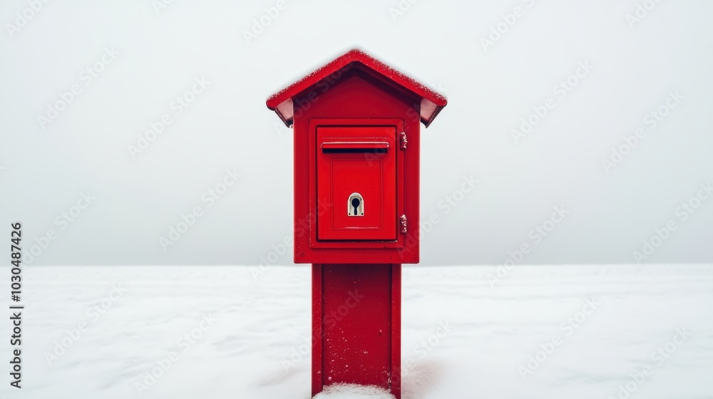 Classic red mailbox against pristine white background Classic red mailbox against pristine white background
