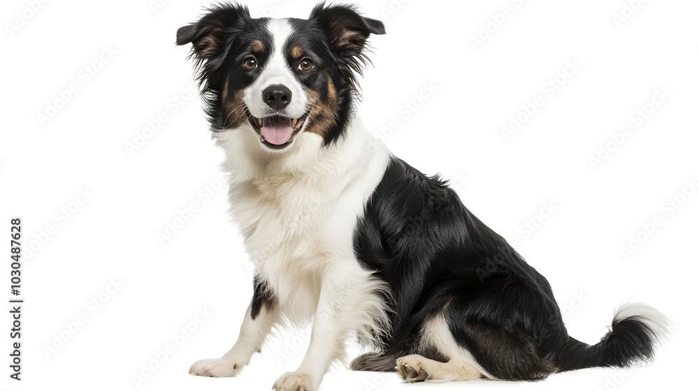 Energetic Border Collie Sitting With Fluffy Coat and Alert Expression Energetic Border Collie Sitting With Fluffy Coat and Alert Expression