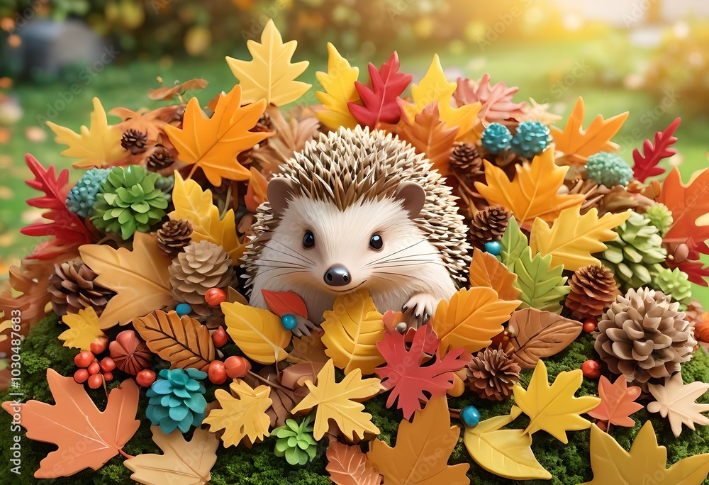 Hedgehog in leaves, autumn, garden Hedgehog in leaves, autumn, garden