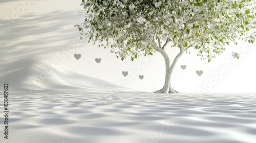 Bodhi tree with heart shaped leaves on serene white photo