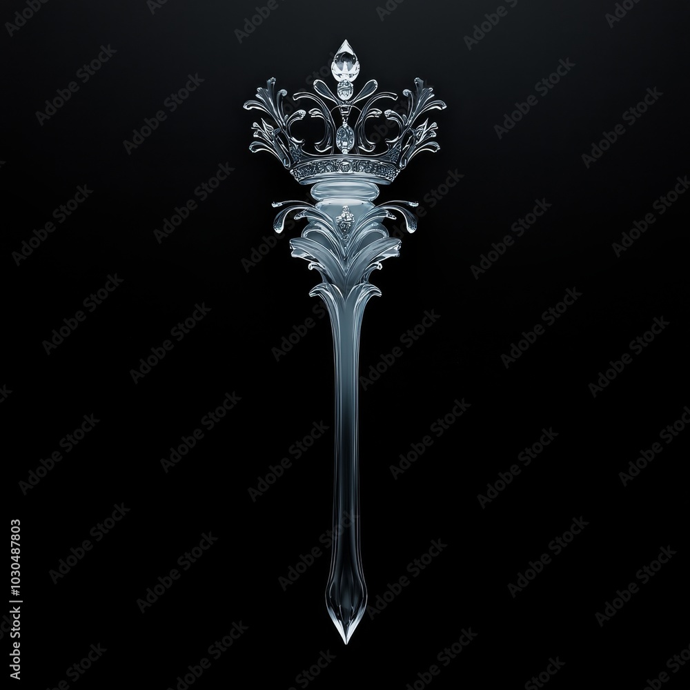 Silver Crown Scepter on Black Background Silver Crown Scepter on Black Background