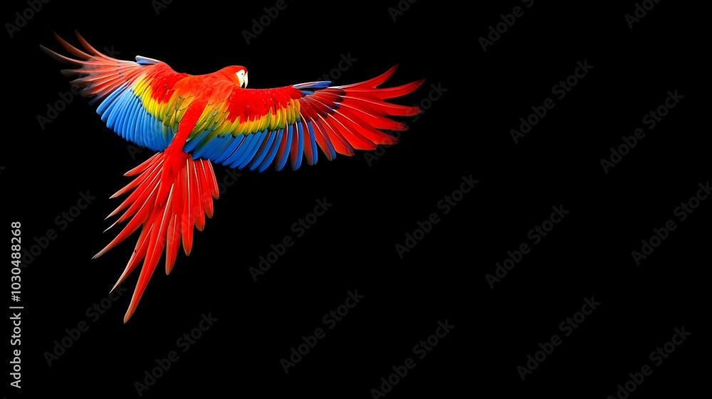 Vibrant Parrot Mid-Flight with Colorful Feathers Spread Wide and Dynamic Movement Vibrant Parrot Mid-Flight with Colorful Feathers Spread Wide and Dynamic Movement
