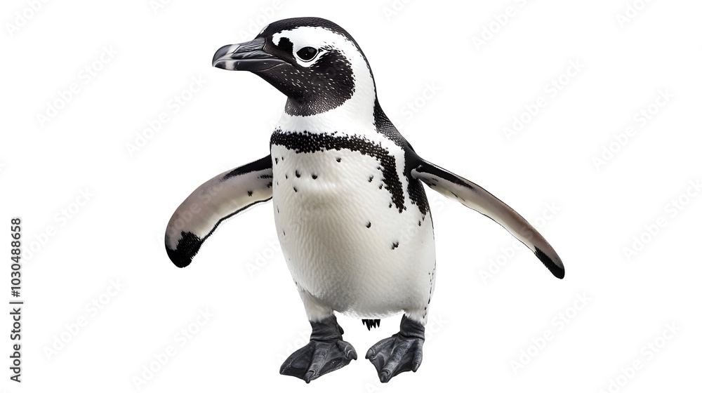 Obraz premium Playful Tuxedo-Wearing Penguin Waddling Forward in High-Contrast Monochrome