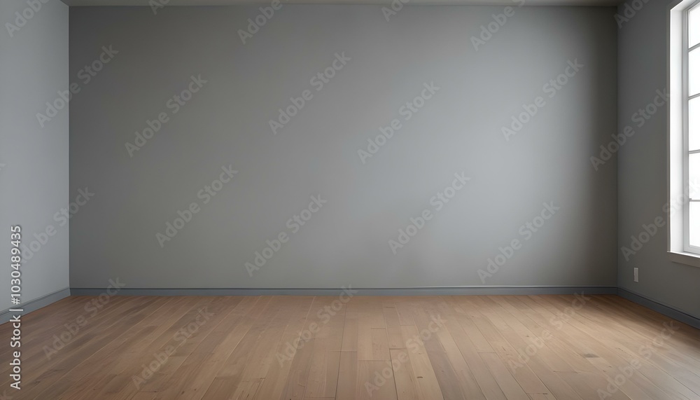 An empty room with a gray wall and a wooden floor. An empty room with a gray wall and a wooden floor.