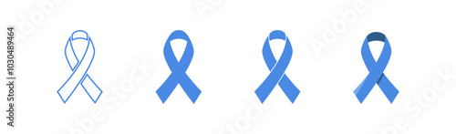 Blue ribbon set icon. World Prostate cancer day concept. Support month for man with health problems. Vector isolated