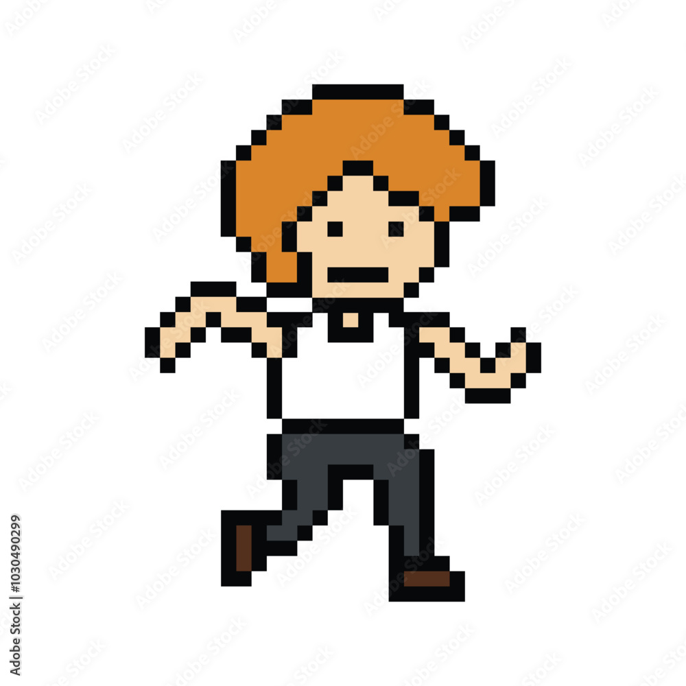 Obraz premium Cute pixel cartoon exercise run 8bit character man run or running jog cardio lifestyle for decoration life style 8 bit male boy jog marathon exercise png vector.