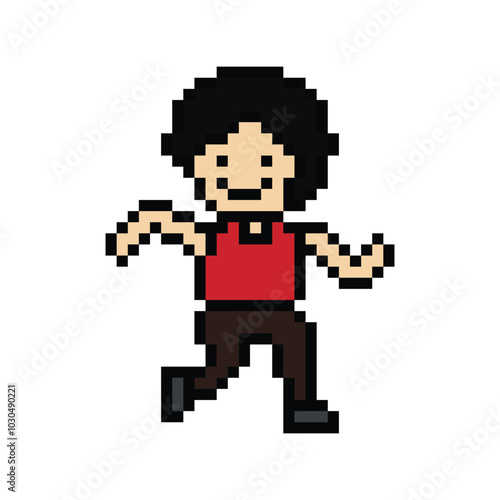 Cute pixel cartoon exercise run 8bit character man run or running jog cardio lifestyle for decoration life style 8 bit male boy jog marathon exercise png vector.