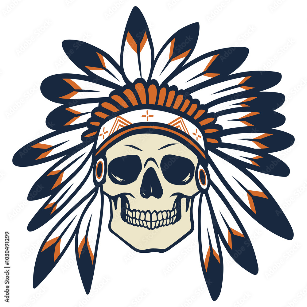 Native Indian American Skull Mascot Design Illustration