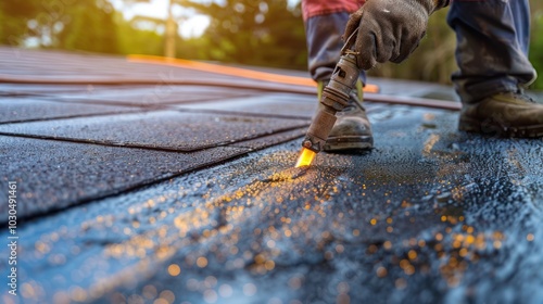 Roofing Contractor Using Torch to Seal Roofing