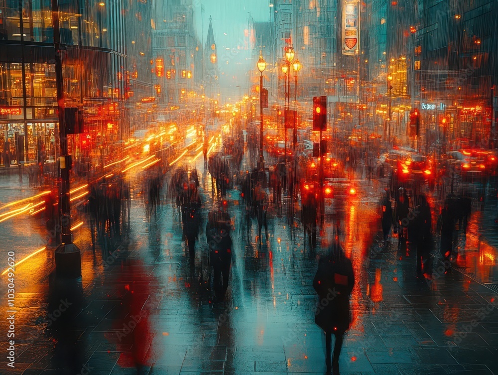 fast-moving crowd of people captured with long exposure technique, creating a dynamic blur effect that conveys the hustle and bustle of urban life, emphasizing the energy and rhythm of the city fast-moving crowd of people captured with long exposure technique, creating a dynamic blur effect that conveys the hustle and bustle of urban life, emphasizing the energy and rhythm of the city
