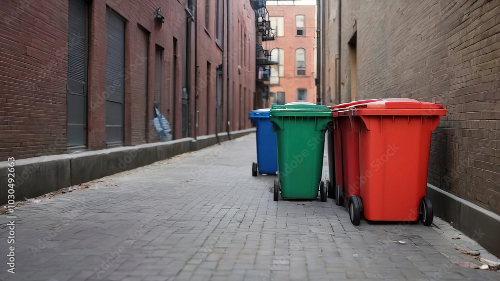 trash bins with garbage scattered on the sidewalk. trash bins with garbage scattered on the sidewalk.