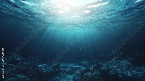 Wallpaper Mural A serene underwater scene with sunlight filtering through the surface, illuminating the ocean depths and creating an ethereal atmosphere. Torontodigital.ca