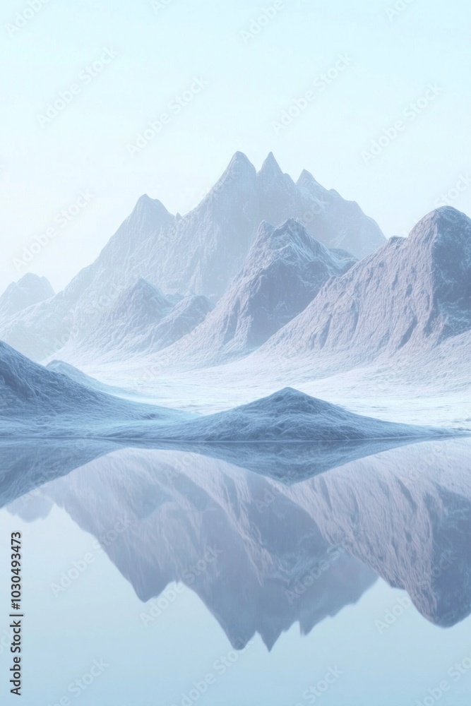 Fototapeta premium a minimalist and simple mountain range with a reflection in a lake. Tranquil, calming mood