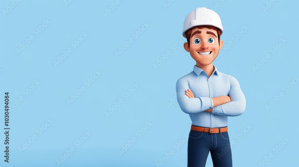 Cartoon Man in Helmet with Clean Background Cartoon Man in Helmet with Clean Background