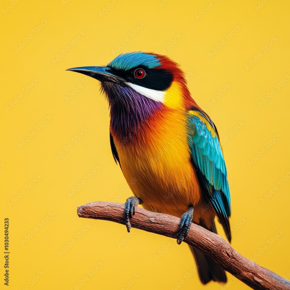 Fototapeta premium Colorful Bird Perched on a Branch, Easy to Isolate Generative AI