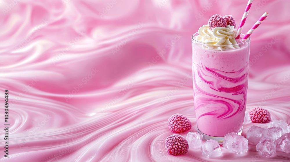 Pink milkshake with whipped cream and raspberries Pink milkshake with whipped cream and raspberries