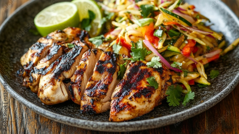 Grilled Chicken with Fresh Vegetable Salad and Lime Grilled Chicken with Fresh Vegetable Salad and Lime