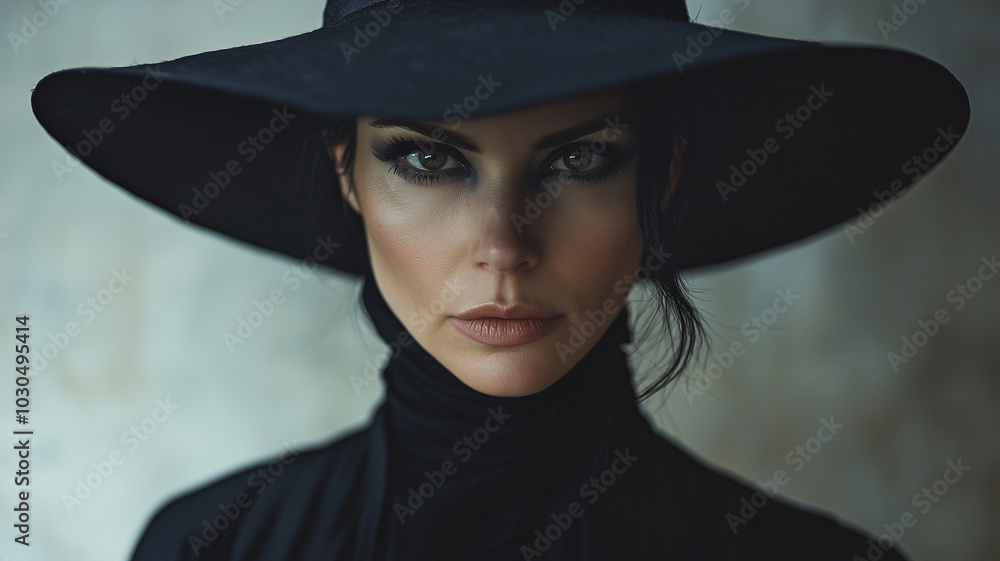Mysterious Woman in Witch Hat Staring Intently Mysterious Woman in Witch Hat Staring Intently