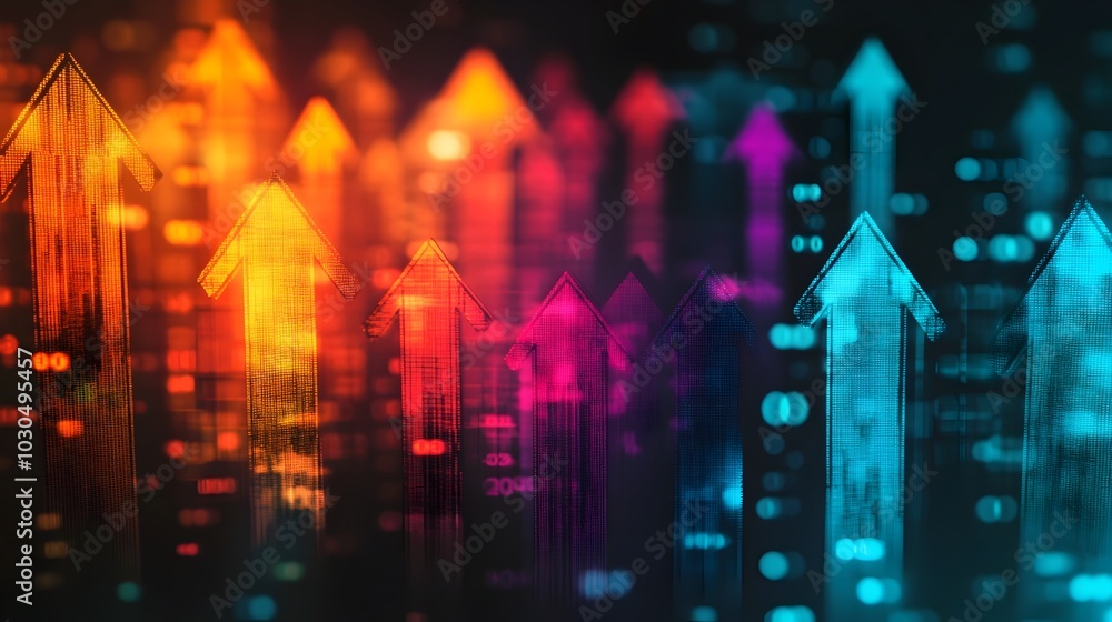 Obraz premium Striking Collage Design of Colorful Arrows Depicting Market Trends and Business Strategy