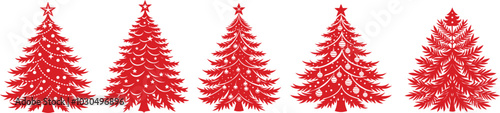 Set árboles de Navidad. Conjunto de árboles navideños en color rojo. Pack de vectores para recurso gráfico.