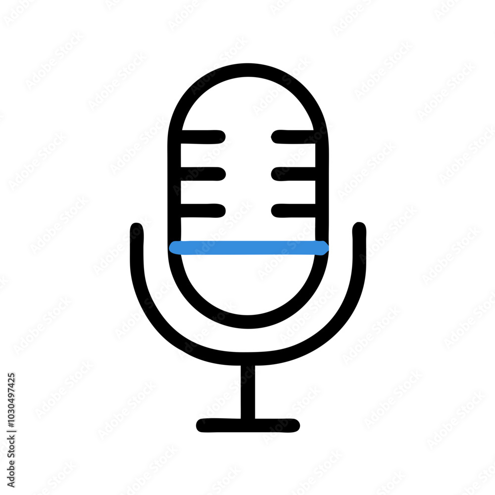 Minimalist microphone icon in black and blue representing audio recording Minimalist microphone icon in black and blue representing audio recording