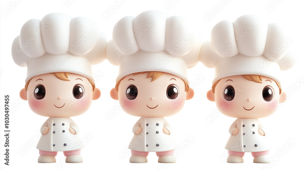 Cute Cartoon Chef Characters Baking Team White Chef Hats 3D Illustration Cute Cartoon Chef Characters Baking Team White Chef Hats 3D Illustration