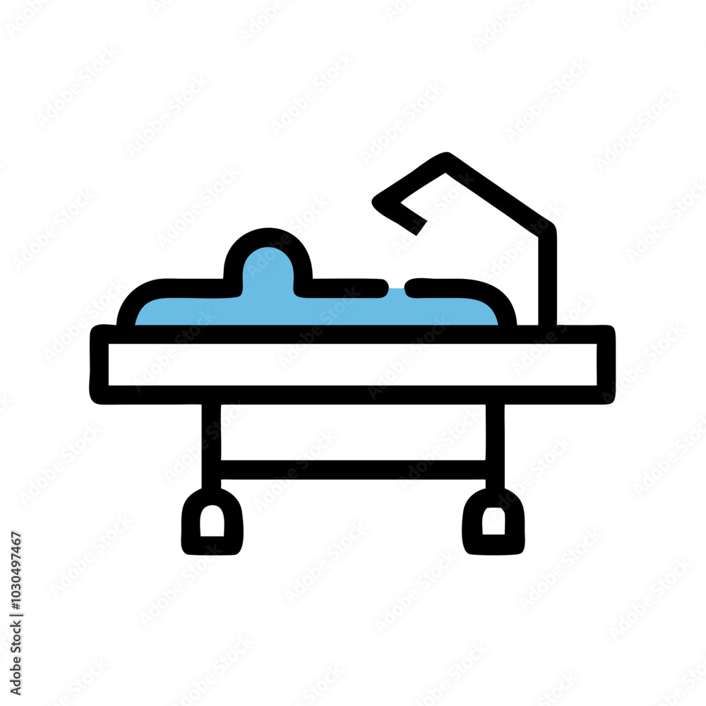 Minimalist hospital bed icon in black and blue representing medical care Minimalist hospital bed icon in black and blue representing medical care