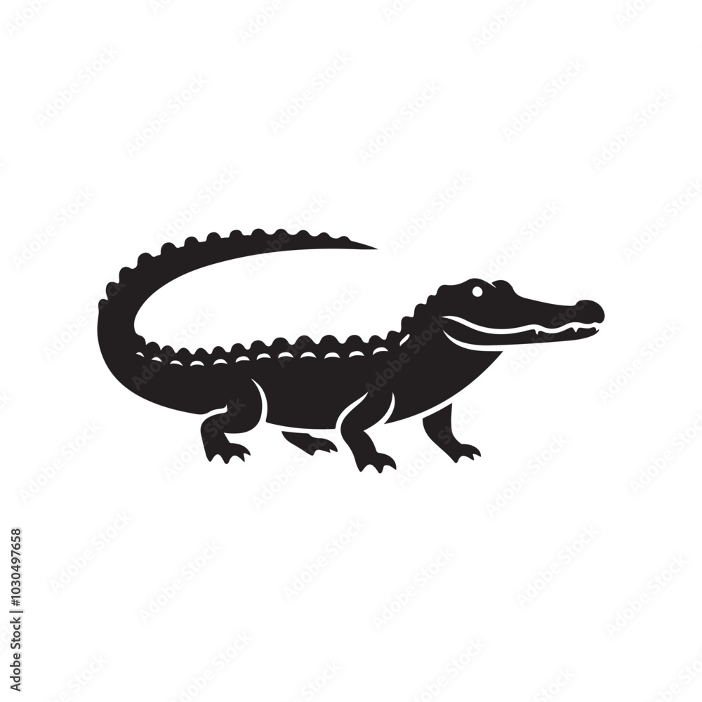 Fototapeta premium Alligator Silhouette Vector Drawing. Black on White Background.
